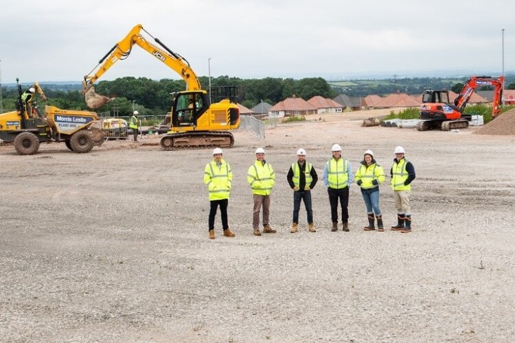 On site at Stud Brook are (left to right) Darran Severn and Tim Gilbertson of FHP, Duncan Paterson of TanRo, James Richards of Clowes Developments, Charlotte Steggles and Richard Sutton of NG Chartered Surveyors