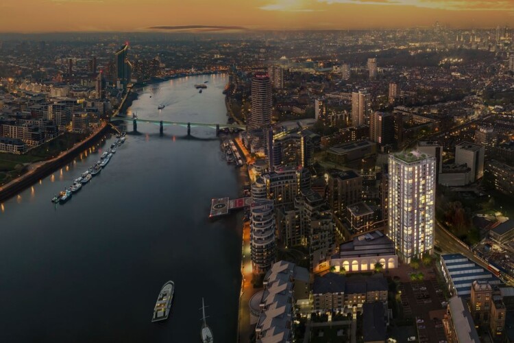 The &pound;140m HiLight tower on Battersea Waterfront [Images: Ghelamco UK ] 