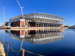 Structural steelwork was completed this year on a new stadium for Everton Football Club at Bramley Moore Dock in Liverpool.