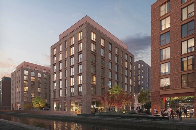 CGI of Jersey Wharf, alongside the Rochdale Canal in Manchester