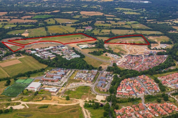 The Finchwood Park development in Finchampstead, with Vistry's land marked