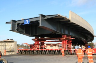 The section was wheeled into position on SPMTs