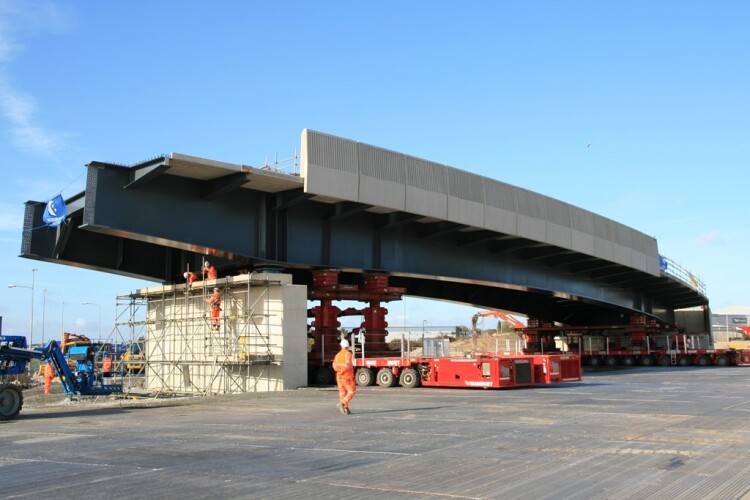 The 1,450-tonne bridge section is lowered into its final position (All pictures: Suffolk County Council)