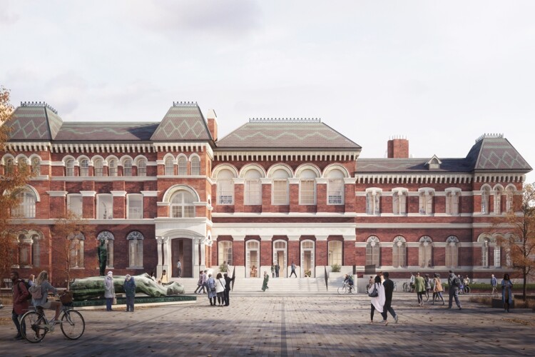 CGI of Walworth Square with the refurbished Town Hall