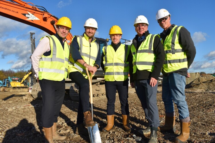 Eco Sustainable Solutions MD Justin Dampney (second left) and finance director Andy Moore (right) with (left to right) Mark Dancer of NatWest; Henry Bragginton of Lombard and Mildren Construction chairman Chris Wingham. [Photo: Andrew Diprose]