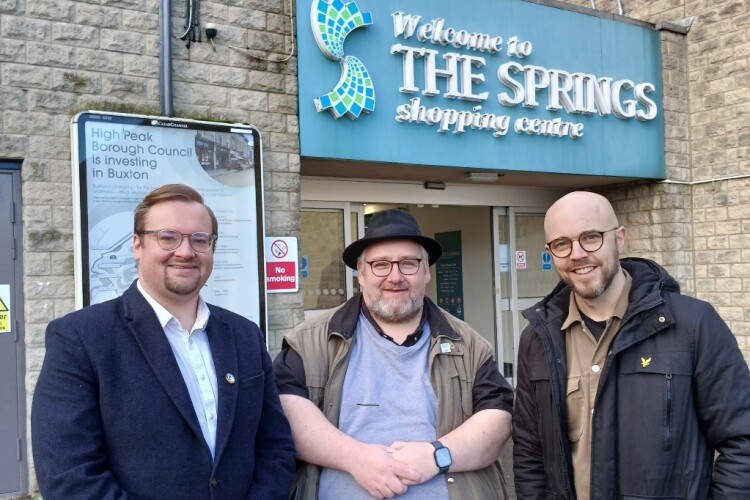 Outside The Springs shopping centre in Buxton are, left to right, High Peak Borough Council deputy leader Damien Greenhalgh, leader Anthony McKeown and Capital&Centric joint managing director John Moffat 