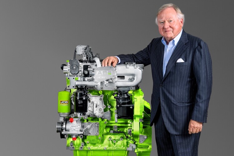 Anthony Bamford with his hydrogen combustion engine