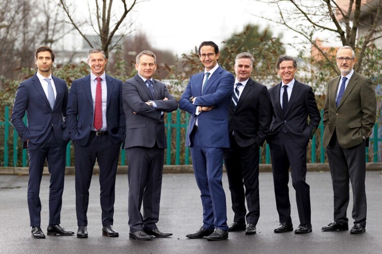 Left to right are Nicolas Costabile (corporate services), Adam Tilling (regional director), John Byrne, Jose Luis Manzanares Abasolo (CEO), Michael Looby, Rafael Fernandez Cantillana (chief investment officer) and Rosalio Alonso Peces (COO)
