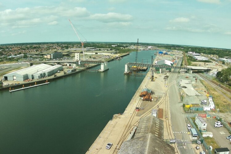 Photo of progress taken in June [gullwingbridge.co.uk]. The main bascule span is expected to be installed in the new year.