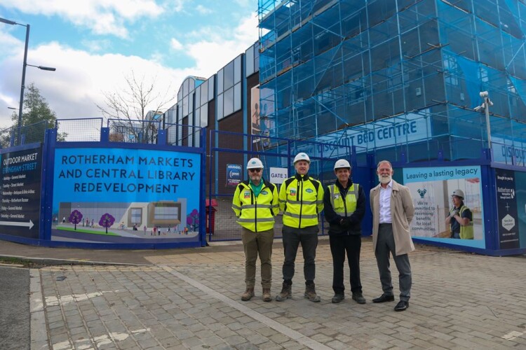 From left to right are Henry Boot works manager Mark Pedelty, senior project manager Adam Houlston, Demex director Lee Rowbotham and local councillor Robert Taylor