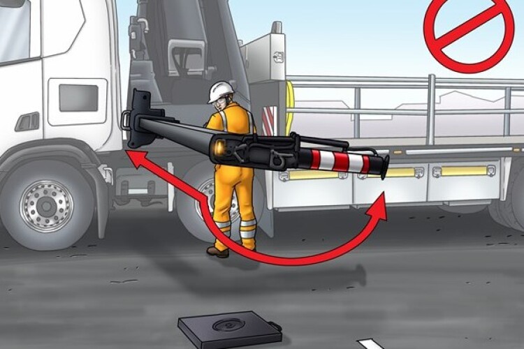 Stabilisers that swing up and rotate present a hazard to any operator in the way