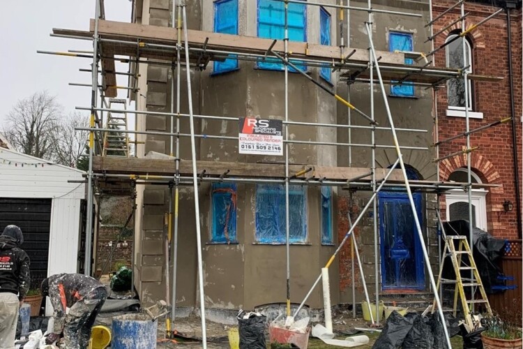 The unsafe scaffolding in Belgrave Crescent, Eccles