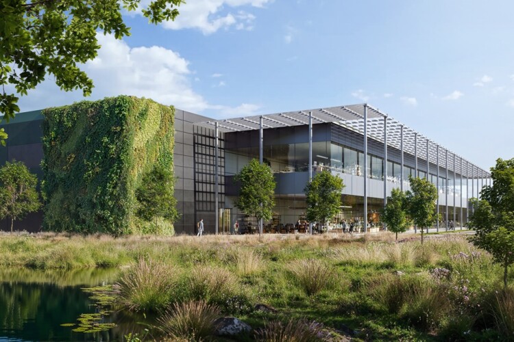 CGI of the front entrance of the proposed data centre in Hertsmere