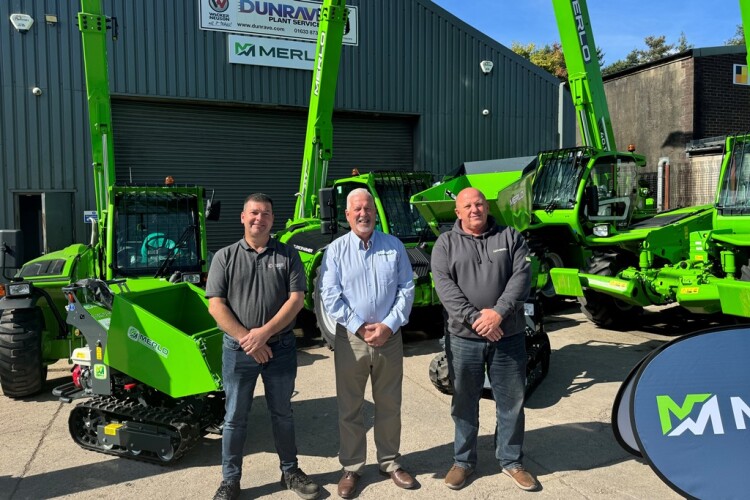 Left to right are Dunrave sales director Neil Davies, Merlo area sales manager Glen Pritchard and Dunrave managing director Nick Cook