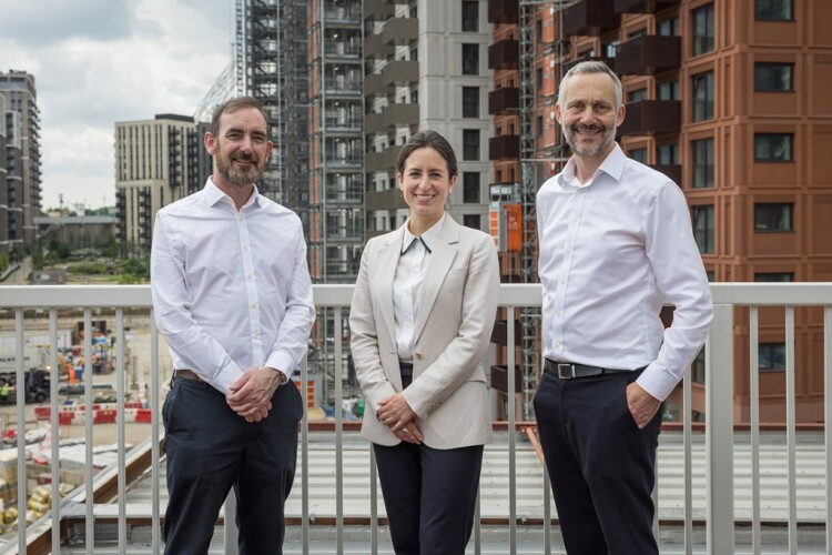 Sisk operations director Aidan King (left) and innovation & design director Sarah-Jane Pisciotti with Mark Glaysher (right) from Innovate UK.