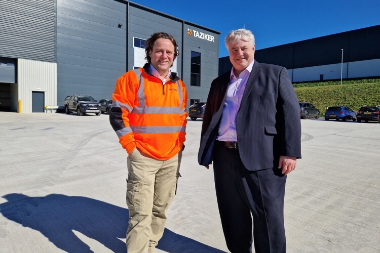 Jarrod Hulme (left) and Steve Corcoran outside Taziker's new fabrication facility in Blackburn