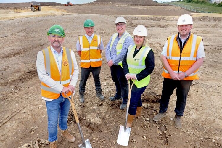 Breaking ground are (left to right) Esh Construction CEO Andy Radcliffe and contract manager Phil Chambers, Karbon&rsquo;s head of land Lea Smith and director of development Sarah Robson, and Esh operations director Mark Binns 