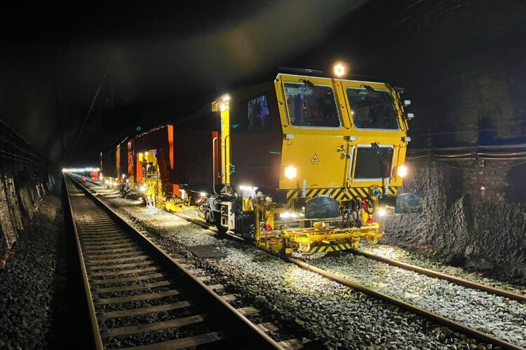 A tamper in action during the Severn Tunnel blockade this month