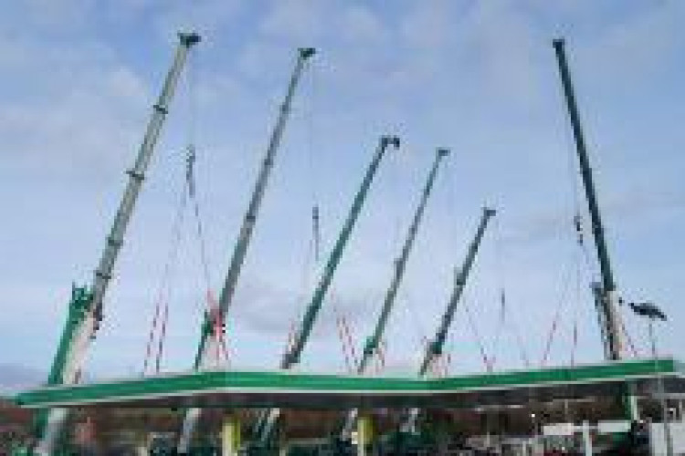 Raising the canopy of a BP garage last year