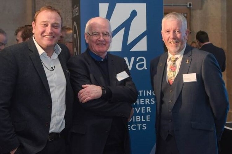 Ward Williams senior partner James Beckly (left) and chairman Andy Snapes (right) seen with John Elkington, co-founder of Environmental Data Services
