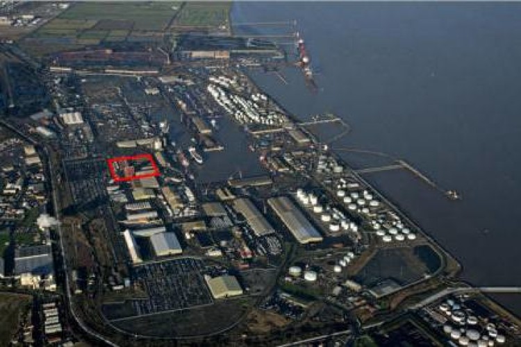 Red square marks the site of the plant in the port