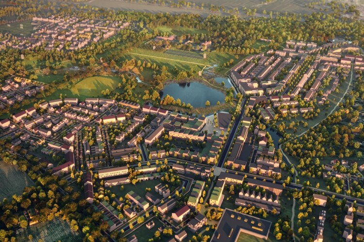 Aerial CGI of phase one of Otterpool Park