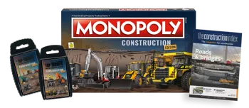 Monopoly board with Top Trumps and construction magazine